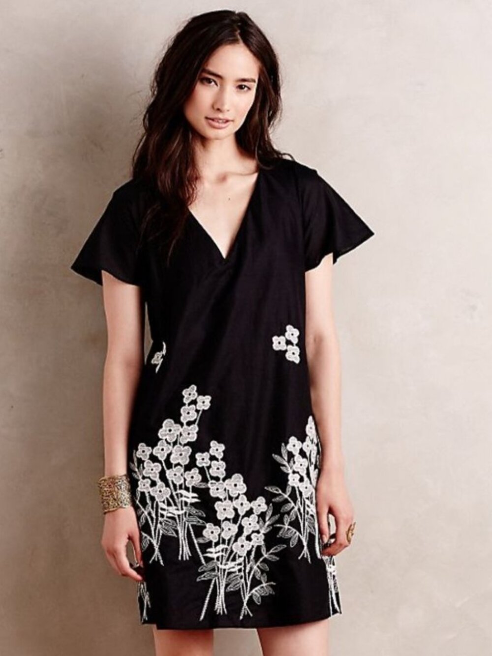ANTHROPOLOGIE NAVY Embroidery Gramercy Dress, sz M